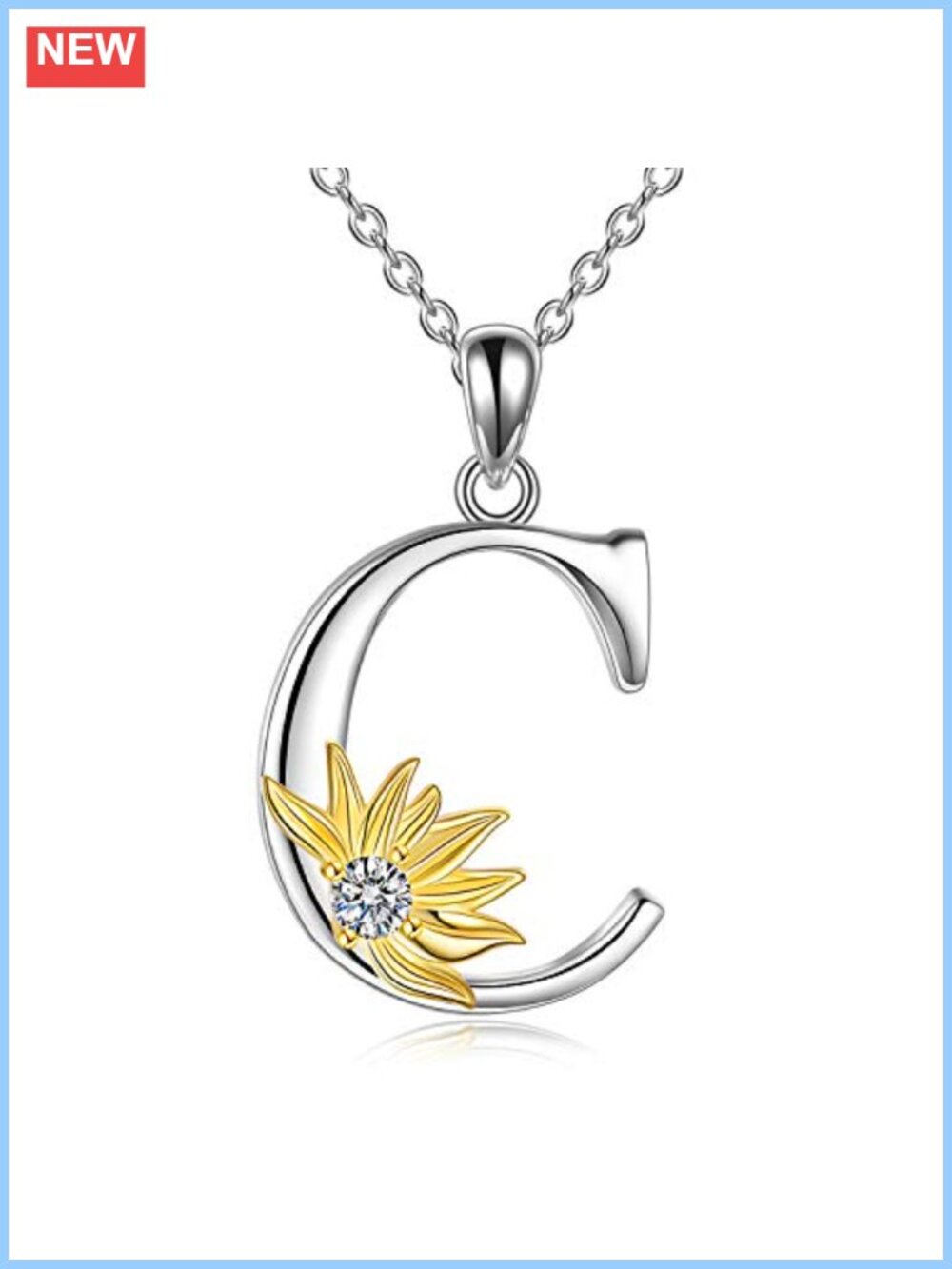 925 Sterling Silver Sunflower Pendant Necklace with Initial C